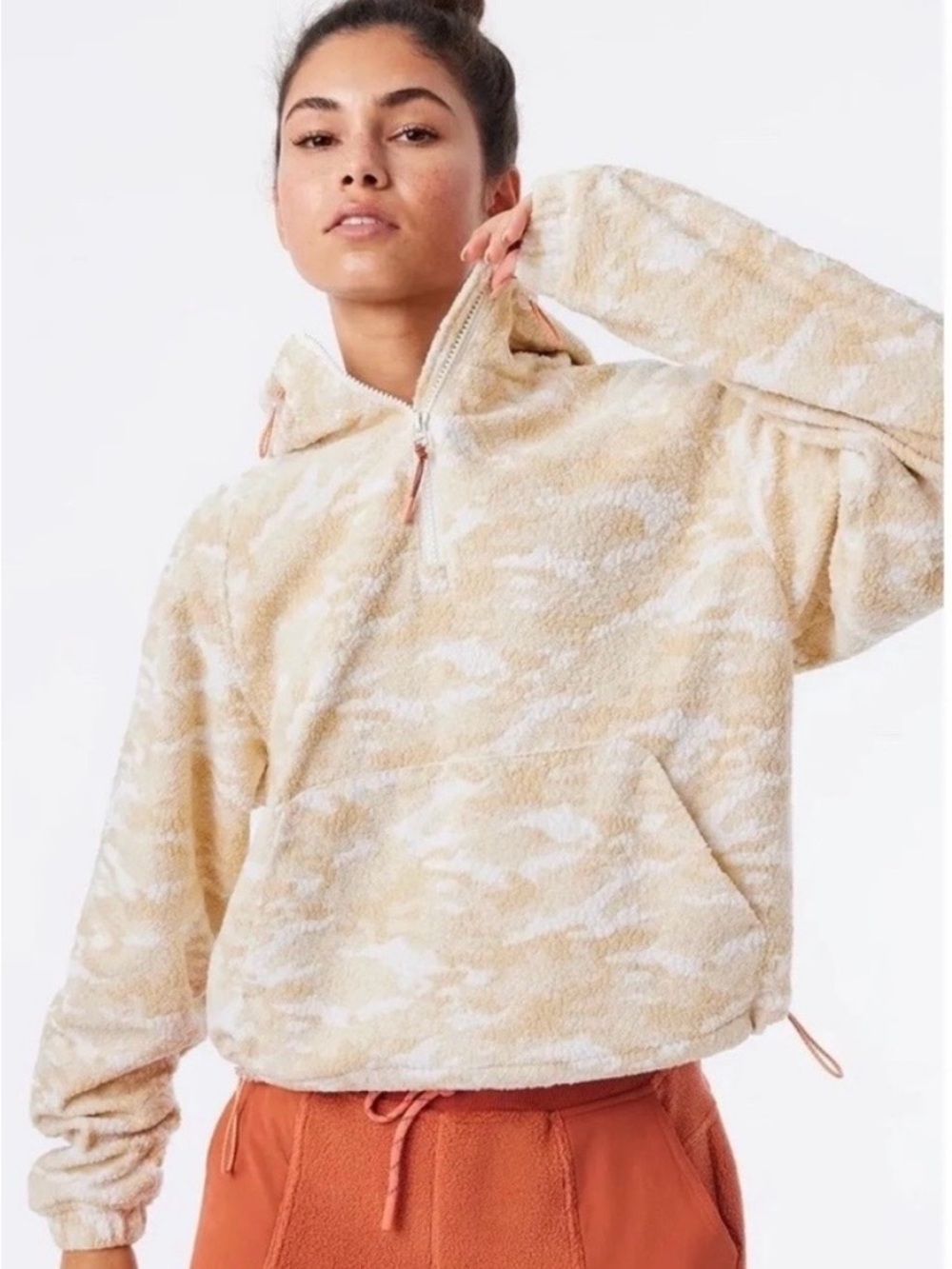 Outdoor Voices PrimoFleece ¼ Zip Hoodie in White Cloud Medium Fleece Sweater